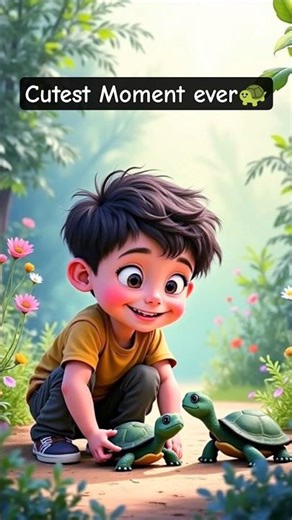 A cute boy plays with baby tortoises in the jungle—until a giant one shows up🐢/ baby shorts you love