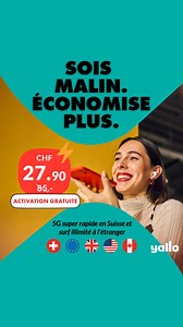 🚨Tu pars bientôt en vacances ? Alors choisis l’abonnement mobile parfait au meilleur prix! 🌍 Profite du roaming illimité et de bien plus encore pour seulement CHF 27.90/mois. | yallo
