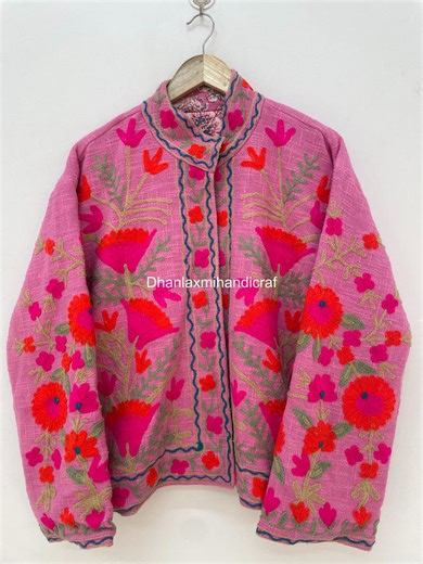 Uzbek Embroidery Jackets , Handmade Winter Jacket , Women's Suzani Unisex Jacket Gifts , Open Front Coat Cotton Fabric With in Side Lining - Etsy