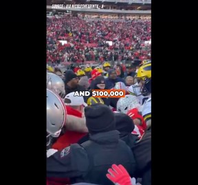 Michigan players protect midfield logo after loss to Ohio State