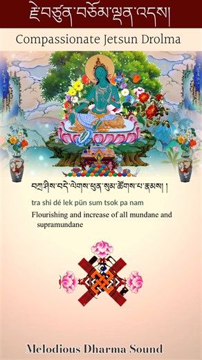 Melodious Dharma Sound on Instagram: "This prayer is an invocation of her protection, helping us to: Overcome all forms of fear, danger, and sickness. Clear internal obstacles like pride, jealousy, and confusion. Hasten the development of our own compassionate heart. Call upon Tārā and feel her protective, loving presence #JetsunDrolma #GreenTara #TārāPrayer #CompassionateLiberator #OmTareTutareTureSvaha #BuddhistPrayer #FemaleBuddha #ProtectionMantra"