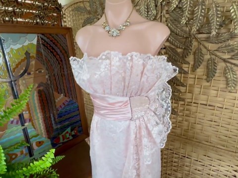 Vintage 1980s Pink Lace Prom Party Maxi Dress W/bust Shelf, Shirred Satin Midriff W/beaded Trim, Madonna, Marilyn Style, XS, 31”B,24”W,34”H - Etsy