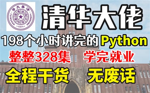 强推！清华大佬198小时讲完的Python教程（数据分析）整整328集！学完即可兼职就业！允许白嫖，先到先得！教学通俗易懂，这还学不会我退出IT界！