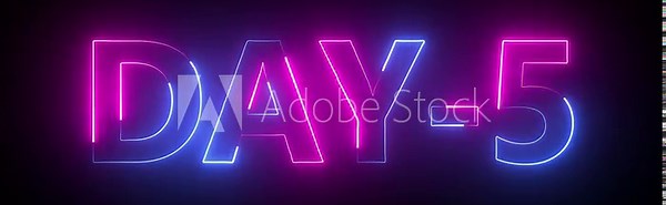 5 Day countdown arrow animation. day count down neon number 5 with arrow day pass.