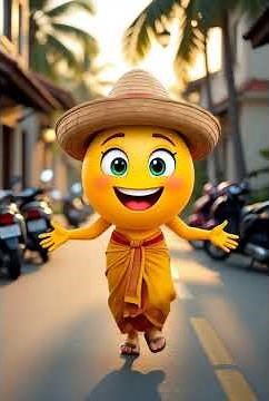 😄 Happy Emoji Dance Vibe! | Cute 3D Character Walking in a Tropical Paradise | Feel-Good Animation