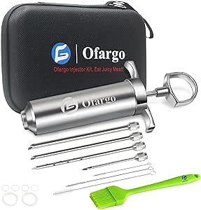 Amazon.com: Ofargo Stainless Steel Meat Injector Syringe with 4 Marinade Needles and Travel Case for BBQ Grill Smoker, gifts for men dad husband in Thanksgiving Christmas day : Home & Kitchen
