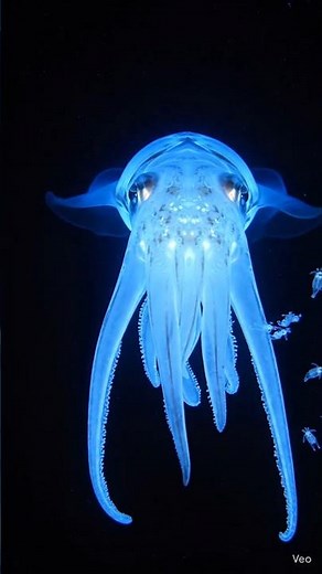 Giant Bigfin Squid Guides Tiny Offspring Through Ocean Abyss
