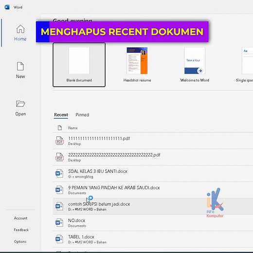 Menghilangkan Recent Dokumen di word #microsoftWord | Info Komputer