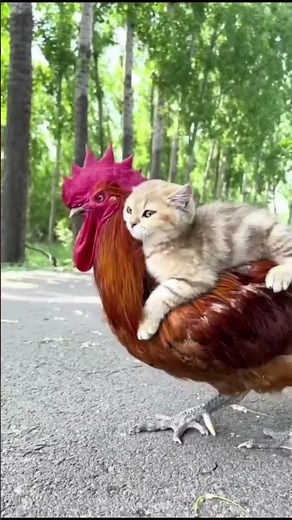 Cat Riding on a Chicken – A Funny Moment!” 🐔😸