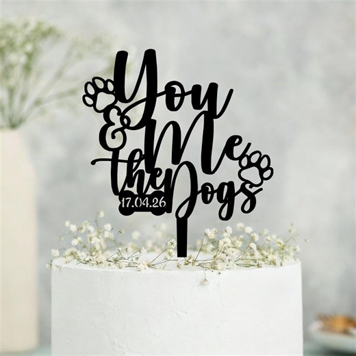 Wedding Cake Topper Custom, You Me and the Dogs Cake Topper, Bride and Groom Wedding Party Topper, Rustic Wedding Decor, Gift for Dog Lover - Etsy