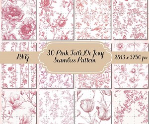 Pink Toile De Jouy Seamless Patterns: 30 PNG Vintage Floral Digital Download - Etsy