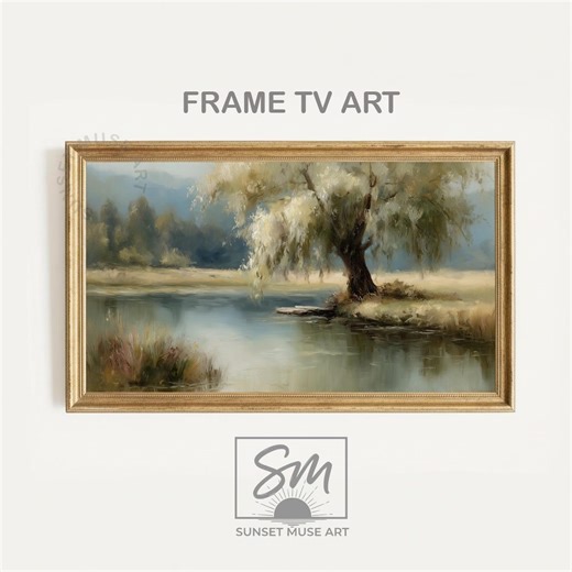 Frame TV Art Vintage Willow Tree Painting / Cottagecore Landscape 4K Digital Download - Etsy
