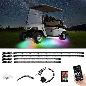 4Pcs Golf Cart Led Lights Underbody, Only Fit 12 Volt Batteies Bluetooth APP Control Dream Colors Golf Cart Underglow Light Kit for EZGO Club Car Yamaha, Multi-Scene Modes Music Mic Sync Waterproof