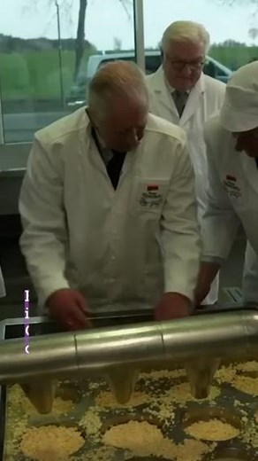 5.9K views · 264 reactions | King Charles 'Cheesily' Grins While Making Traditional German Cheese 燎 King Charles got stuck into making traditional German cheese at an organic farm in Germany, helping to spread cheese curd into moulds. The mixture began pouring quicker than he expected, with him joking that he "needs longer arms". | The Royal Family Channel | Facebook