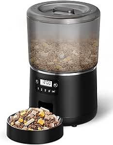 Automatic Pet Feeder, 4L Pets Food Dispenser for Dry Food, Smart Programmable Dog Food Dispenser with Timer and Stainless Stain Bowl, Cat Feeder Station for Dogs, Cats, Multiple Pets, Black
