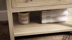 30 Inch Bathroom Vanity with Sink, Farmhouse Storage Cabinet with Drawers & Open Storage Shelf, Easy Assembly, Adjustable Feet, Oak