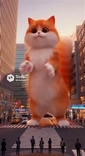 Giant Dancing Cat Takes Over Tokyo #tokyo #aifilm #aicat #elf #giantanimal #catvideo