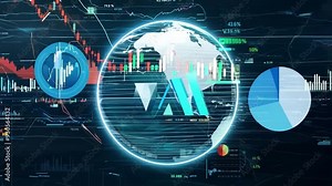 Dynamic global financial data animation with growing chart and graph