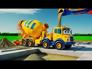 Colorful Cartoon Concrete Mixer Truck at a Construction Site | Fun Learning for Kids!