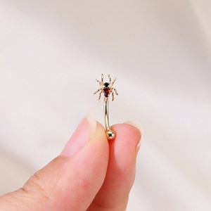 14K Solid Gold Spider Rook Ring, Black Onyx Eyebrow Earring, Curved Barbell, Real Gold Garnet Spider Eyebrow Piercing Jewelry 16G - Etsy