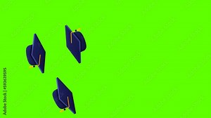 Graduation caps being thrown in the air loop animation with alpha channel.