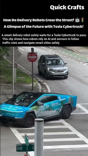 How Do Delivery Robots Cross the Street? 🤖🚦 A Glimpse of the Future with Tesla Cybertruck!