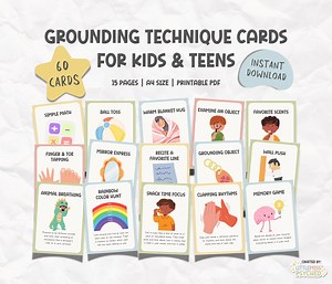 60 Grounding Technique Printable Cards for Kids & Teens, CBT DBT Counseling Therapist Resources, Emotion Regulation, PTSD, Calm Down Corner - Etsy