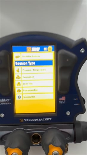 The YELLOW JACKET® TITANMAX™ Digital Manifold. • High resolution, full color, backlit, 5” touchscreen display • Touchscreen never has to be calibrated • Digital and graphical pressure/temperature measurements • US and INTL units (bar, psia, psig, kPa, MPa, kg/cm2) • Multiple languages: French, Spanish, German and English Available now at your local Yellow Jacket®️ distributor. Part numbers; 40881, 40880, 40885, and 40887. #titanmax #digitalmanifold #yellowjacket #hvactech | Ritchie YELLOW JACKET