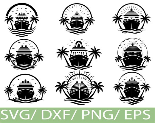 Cruise Ship SVG Silhouette Bundle | Tropical Ocean Liner Travel Boat Design - Etsy