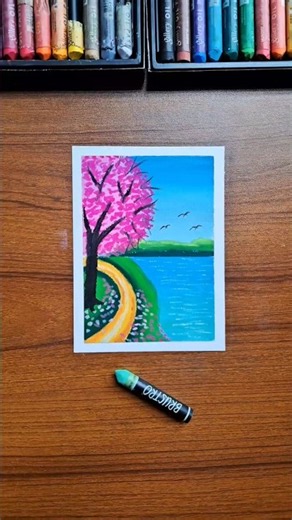 Easy Cherry Blossom Tree Drawing with Oil Pastels | Step-by-Step Tutorial