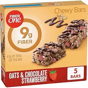 Fiber One Chewy Bars, Oats and Chocolate Strawberry, Fiber Snacks, 5 Ct, 7 oz