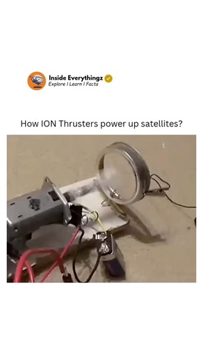 Explore l Learn l Facts on Instagram: "ion thrusters power satellites by using electricity to accelerate charged particles—called ions—out of the engine at incredibly high speeds. inside the thruster, a gas like xenon is ionized, meaning its atoms are stripped of electrons and turned into positively charged ions. electric fields then shoot these ions out the back of the engine, creating a steady, gentle push. even though the thrust is small, it’s extremely efficient and can run for months or yea