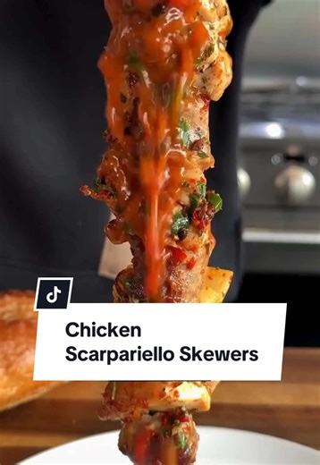 Forget a boring chicken skewer, we’re having Chicken Scarpariello from now on! 🍢 A humble dish with a fancy name, these will wow anyone you serve them to. Be sure to continue reading or click the link in the @allrecipes bio for the full recipe! 🔗 Ingredients: 2 pounds skinless boneless chicken thighs, cut into 2-inch pieces 1/4 cup extra virgin olive oil, divided 1 teaspoon salt, plus more to taste 1/2 teaspoon freshly ground black pepper 4 teaspoons minced garlic 1 teaspoon finely chopped fre