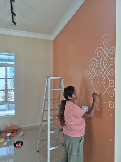 Wall Painting Story: Textured Wall Tips & Kolam Accent
