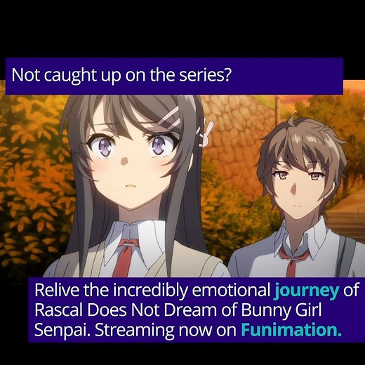 32K views · 801 reactions | We’re teaming up with our amazing partners at Aniplex USA to bring Rascal Does Not Dream of a Dreaming Girl to you—this weekend only—on Funimation. Check out our blog for more details! https://funi.to/2wBDkAD | Funimation | Facebook