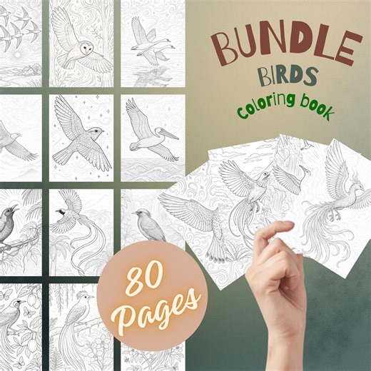 80 Bird Coloring Pages Bundle for Adults | Flying Birds & Birds of Paradise | Realistic Nature With Magical Touch | Printable PDF - Etsy