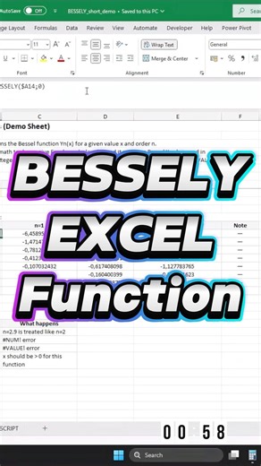 Excel A–Z in 60s: BESSELY — Bessel Y in Excel #Excel #BESSELY #ExcelShorts #ExcelTips