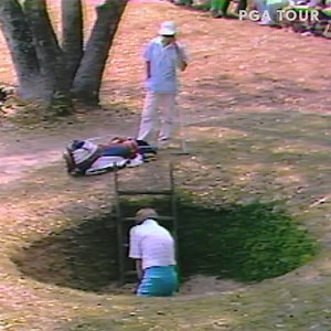 It doesn’t get rougher than this 😅 Vin Scully with the legendary play-calling on escaping a brutal pot bunker. | PGA TOUR