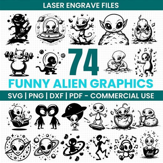 Funny Alien Graphics Svg Png Pdf & Dxf Bundle for DIY Shirts Instant Downloads - Etsy Canada