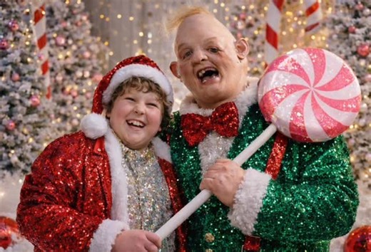 The Vintage Parents on Instagram: "The prompt: Create an ultra-realistic 8K Christmas portrait using a 55mm lens with bright, playful holiday lighting, based on the input photo while strictly preserving the subjects’ real facial features. Style the subjects in festive outfits embellished with shimmering sequins, and have them hold an oversized pink-and-white peppermint lollipop prop resting over their shoulder in a fun, candy-land pose. The scene is set in a fully decorated holiday studio featur