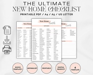 New Home Essentials Checklist, New Home Checklist Printable, First Apartment Checklist, New Home Planner, Moving Checklist, A4/a5/us Letter - Etsy