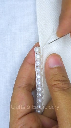 2M views · 9.1K reactions | So elegant pearl lace borderline embroidery tutorial! #tutorial #diy #embroidery #cute #support #viralvideo #reels #viral #stitch #hand #useful #reelsfb #easy #fypシ゚ #viralreels #everyone #satisfying #design #trending #handmade #diycrafts #border #fbreels #reelsvideo #content #embroideryart #handstitched #beads | Crafts & Embroidery | Facebook