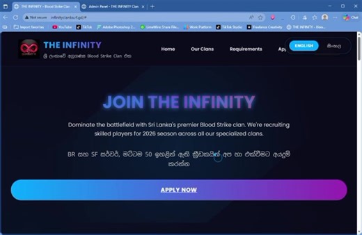 *ලන්කාවේ පලවෙනි වතාවට🔥* ලන්කාවේ පලවෙනි වතාවට Blood Strike Clan එකක් වෙනුවෙන් හදපු application web එක...🔥 අලුත් members ලට මේක visit කරලා form එක fill කරලා අපේ INFINITY CLAN එකට join වෙන්න අවස්ථාව තියනවා...👀❤️‍🩹@༄✦ 𝐋𝐨𝐫𝐝 🔱 @▪︎Jotaro✨️• @𝙄𝙉𝙁★𝙎𝙃𝙀𝙉𝙐得 🖤 @INF★TEDDY 亗 @INF★ALBEDO 亗 @𝙄𝙉𝙁★𝘿𝙍𝙀𝘼𝙑𝙊𝙉得 @𝙄𝙉𝙁★𝙆𝘼𝙑𝙀𝙀得