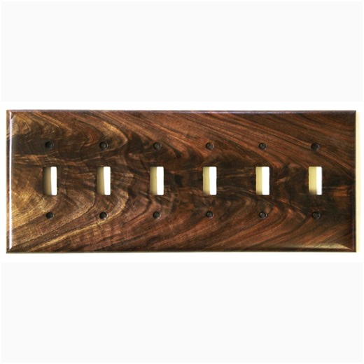 Black Walnut Burl Six Gang Toggle Switch Plate