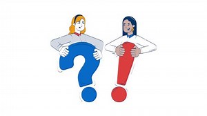 Question exclamation problem solving doodle animation. Workplace brainstorming 4K video motion graphic. Teamwork debate. Curiosity, solution animated 2D flat cartoon concept, white background