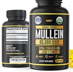 HERBIFY Mullein Capsules - Lung Cleanse - Leaf Extract - Powerful Mullein for Immune Support, Detox & Respiratory Support - Made in USA - Herbal Supplements - 120 Capsules