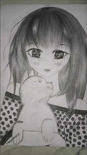 Beautiful Anime Girl Holding a Cat 🐱✨| Satisfying Anime Drawing Transition #art #fyp #anime #shorts