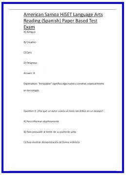 American Samoa HiSET Language Arts Reading Spanish Paper Based Test Exam 636x882