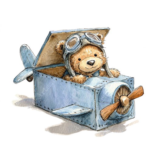 Watercolor Teddy Pilot - JPEG Clipart Bundle Instant Download Paper Crafts Junk Journal Scrapbooking - Etsy