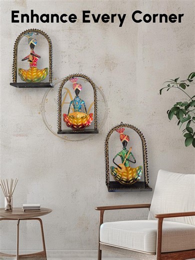 Handmade Wrought Iron Musician Wall Hangings: Indian Home Decor, Set of 3 - Etsy